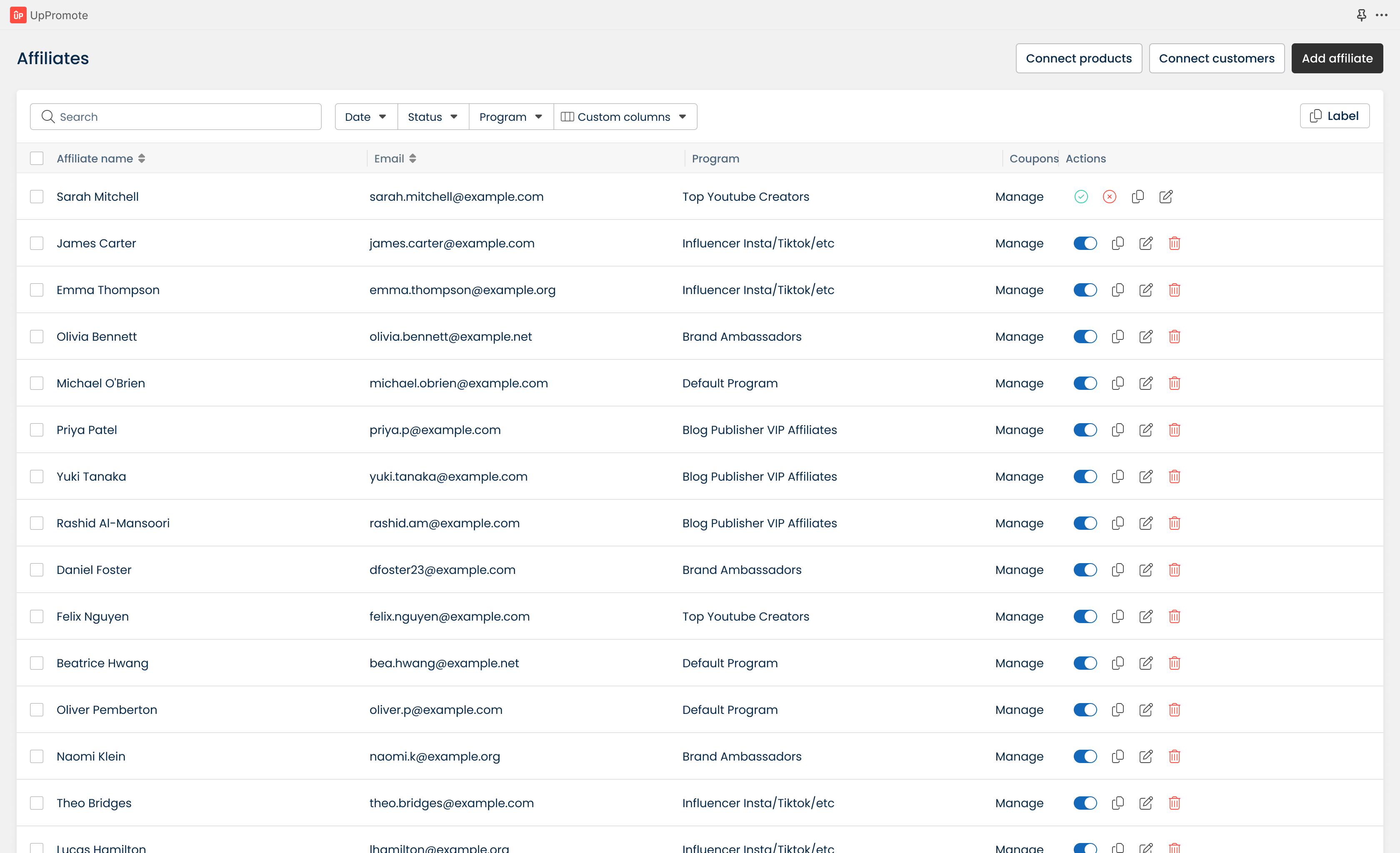 UpPromote Affiliates page