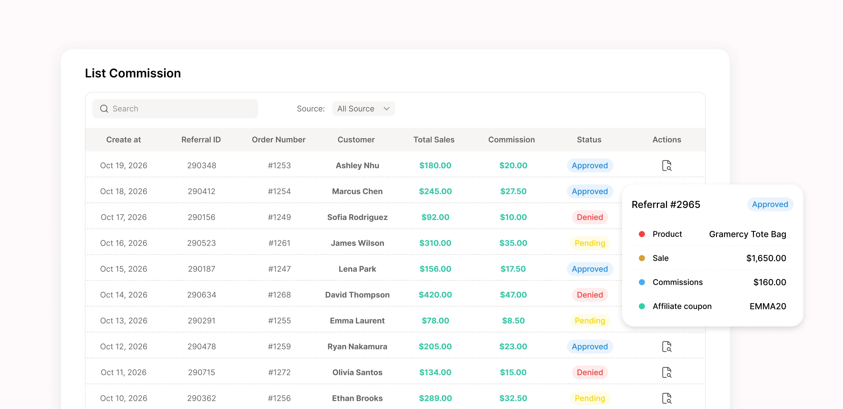 UpPromote referral and commission tracking dashboard