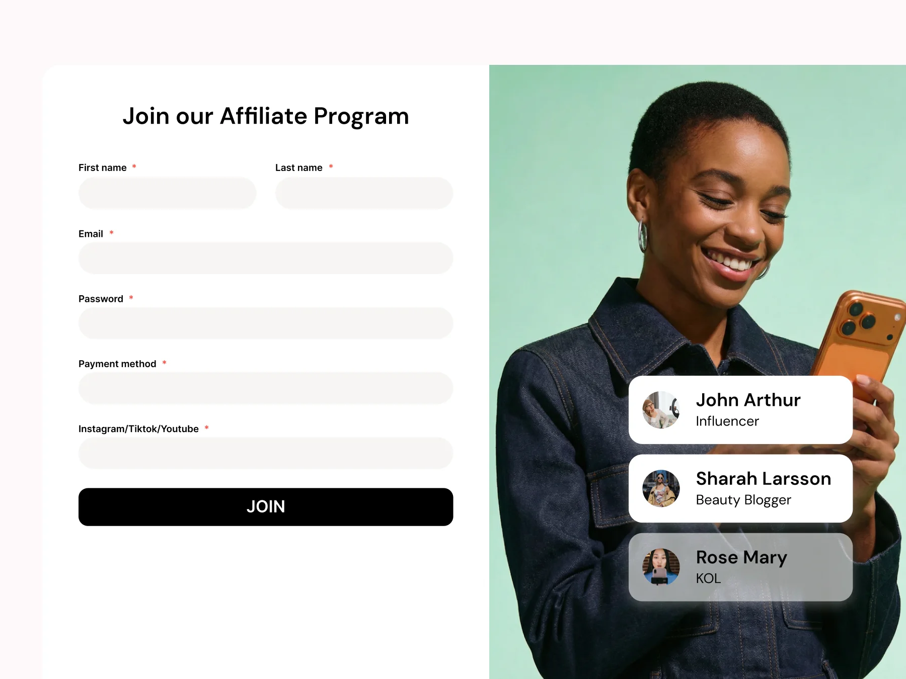 Form đăng ký Join our Affiliate Program