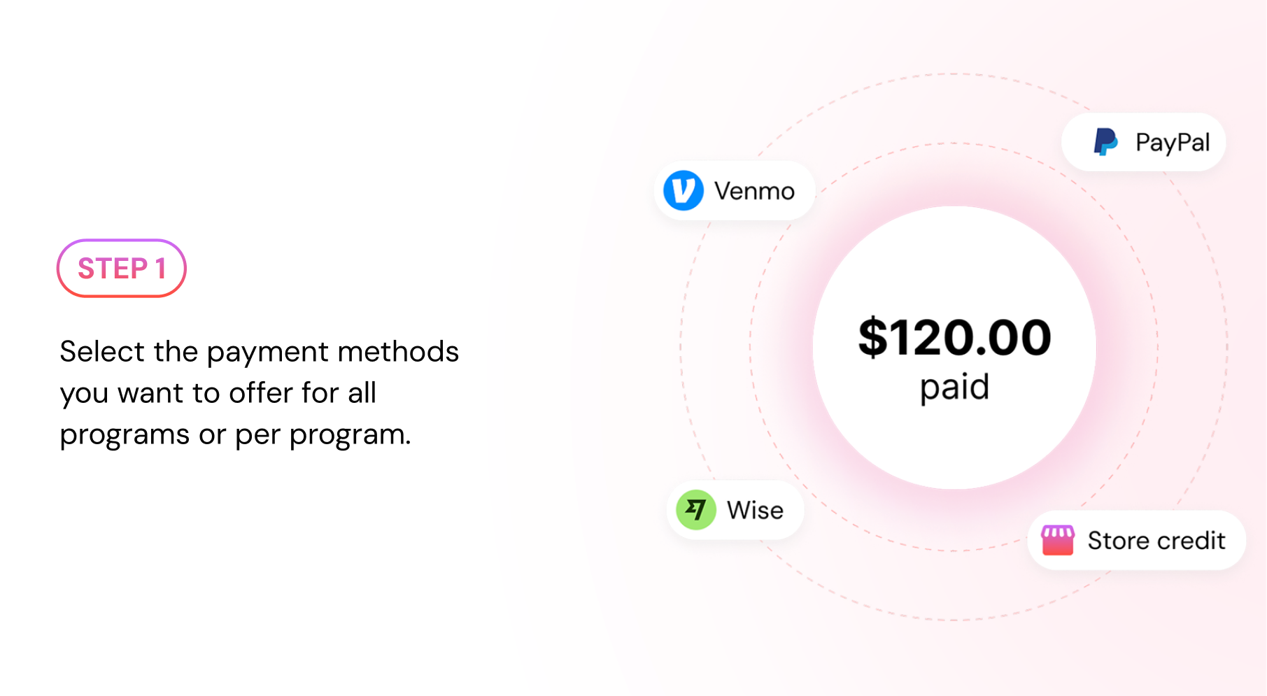 Step 1 — Select the payment methods you want to offer for all programs or per program.