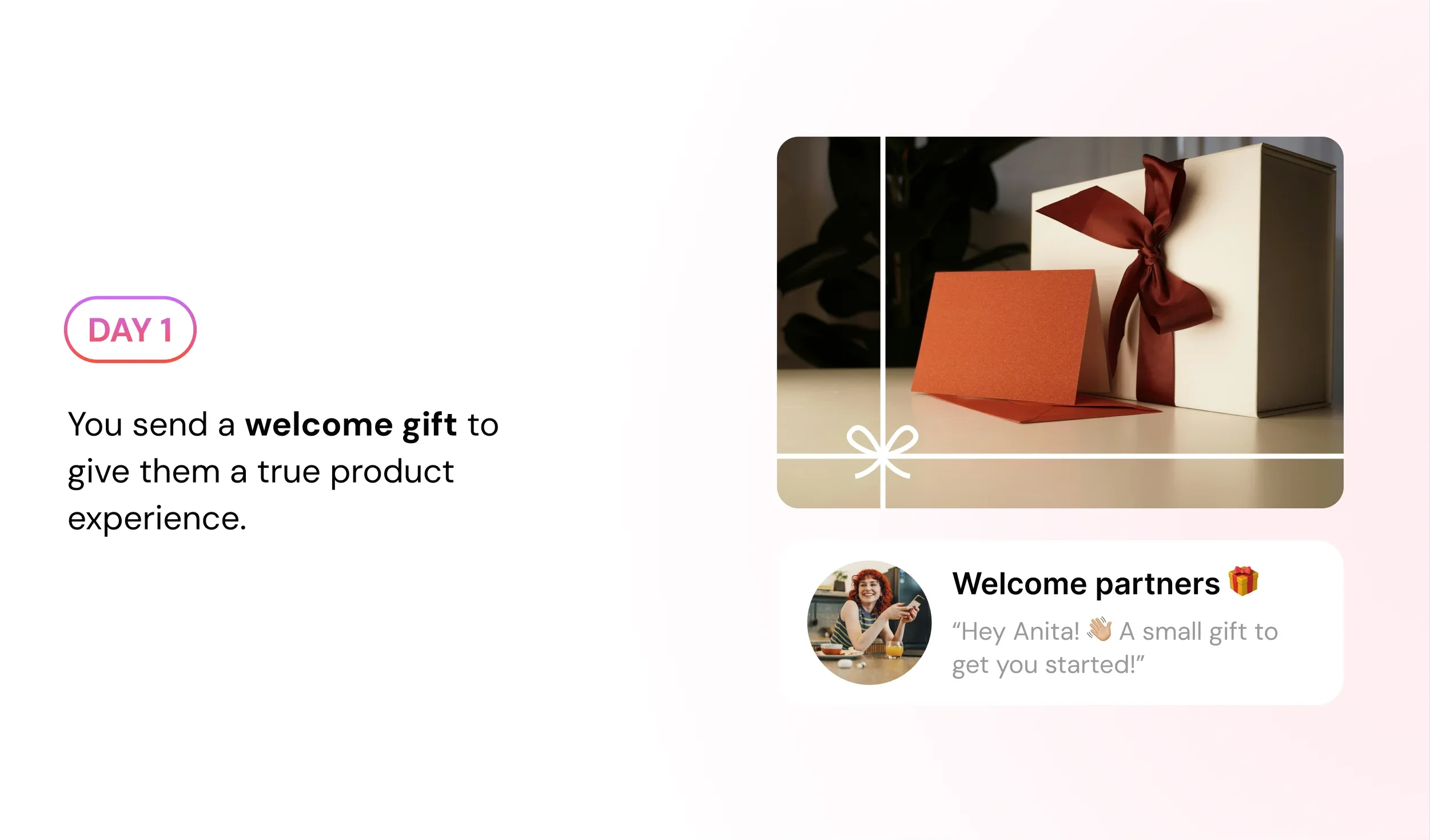 Day 1: sending a welcome gift with a partner thank-you message