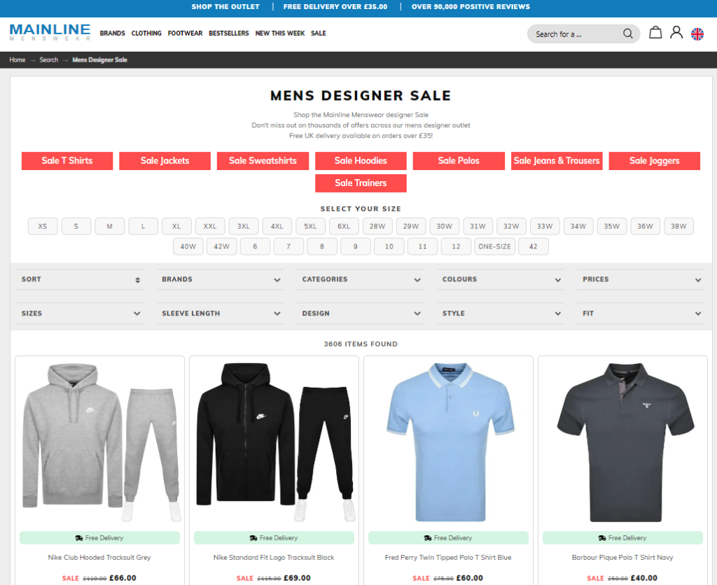  A screenshot of Mainline Menswear’s website