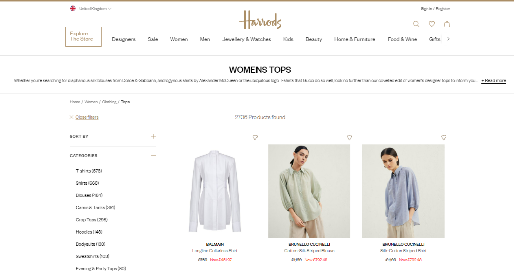 Harrods’ website