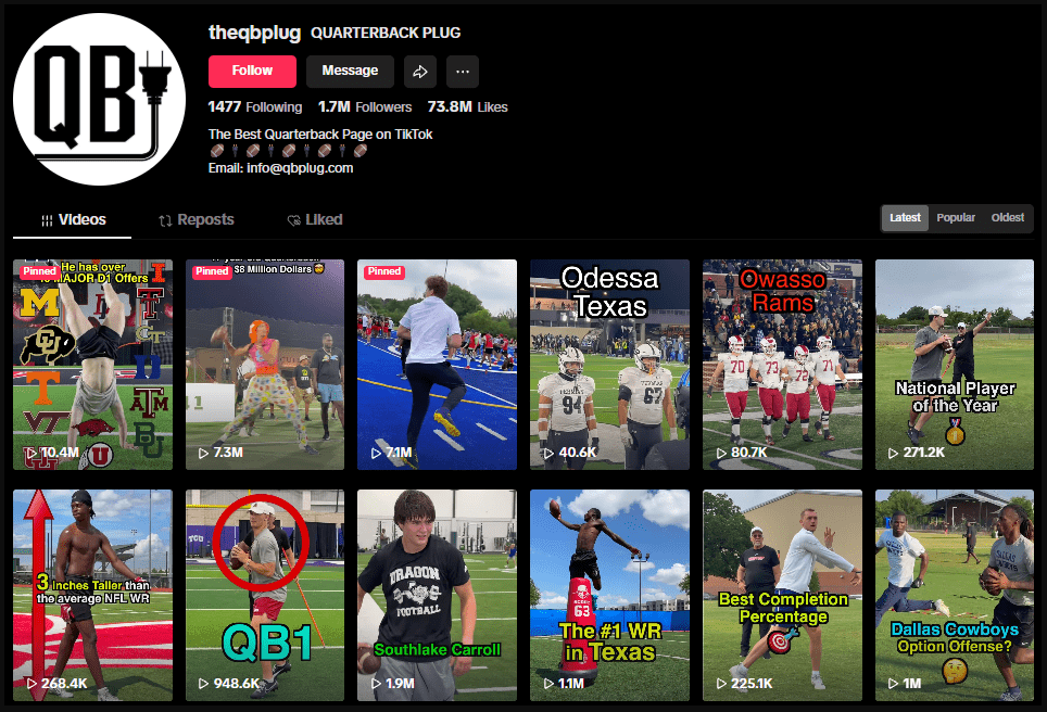 The Quarterback Plug’s TikTok profile The Quarterback Plug’s TikTok profile