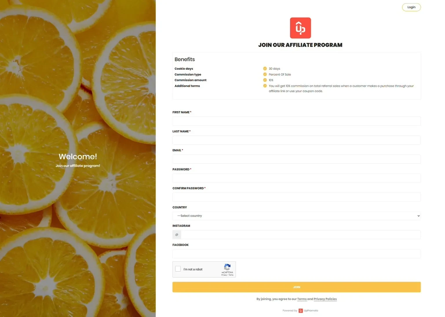 UpPromote vs. GoAffPro: Best Shopify Affiliate & Influencer Marketing App (2026) 28 UpPromote branded affiliate sign-up page templates
