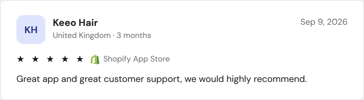 UpPromote vs. Refersion: Best Shopify Affiliate & Influencer Marketing App (2026) 24 UpPromote Shopify App Store review praising the app and customer support